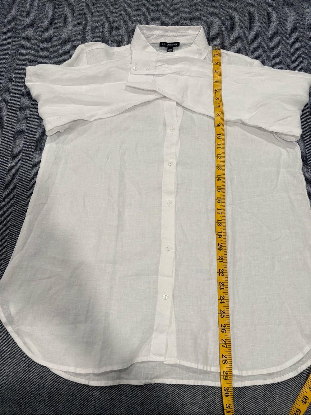Eileen Fisher Organic Handkerchief Linen Classic Collar Shirt | color: white | M - Picture 5 of 9